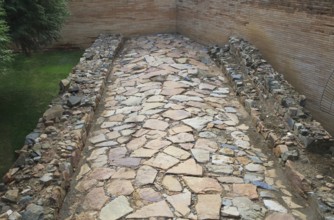 Paved Roman road Museo Nacional de Arte Romano, national museum of Roman art, Merida, Extremadura,