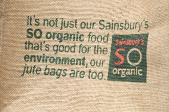 So Organic juts shopping bag from Sainsbury supermarket, England, UK