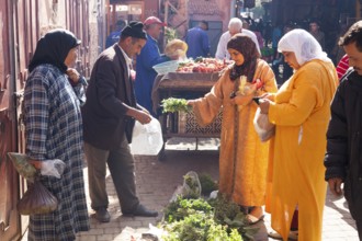 Market stalls in the souk of the medina, Marrakech, Morocco, Africa