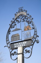 Village sign for Wickham Market, Suffolk, England, United Kingdom, Europe