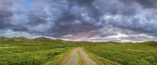 Path in the fell area near the lake Savalen, mountain hut, fell, landscape, evening mood, Savalen,