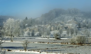 Aubrac plateau in winter. Lozere department. Occitanie. France