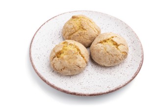 Almond cookies isolated on white background. Side view, close up