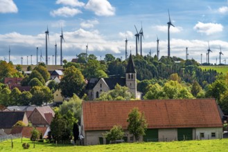 Wind farm near Lichtenau, Iggenhausen district, St. Alexander parish church, wind turbines, North