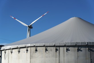 Wind farm near Bad Wünneberg, biogas plant, Ostwestfalen Lippe, North Rhine-Westphalia, Germany,