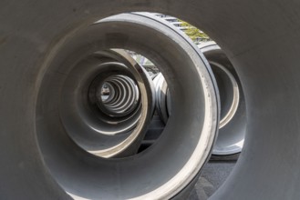 Concrete sewer pipes, stored on a construction site during sewer renovation work, on the Dickswall,