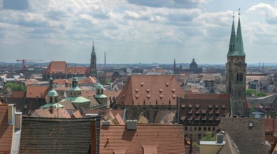 View of the old town centre of Nuremberg from the castle's castle keep, Middle Franconia, Bavaria,