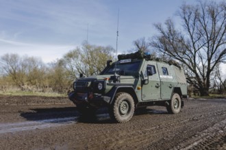 An armoured Bundeswehr vehicle of the Dingo type of the military police, photographed during the