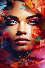 AI generated abstract portrait in vector art foundation watercolor textures with overlapping