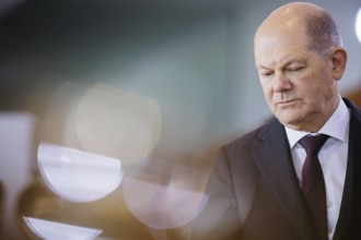 Olaf Scholz (SPD), Federal Chancellor, pictured during a meeting of the Federal Cabinet. Berlin, 24