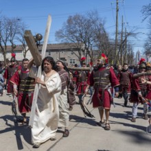 Detroit, Michigan, The Stations of the Cross are portrayed, in Spanish, on Good Friday at the