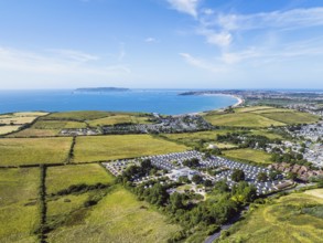 Drone view Preston and Weymouth from Osmington Hill, Dorset, England, United Kingdom, Europe