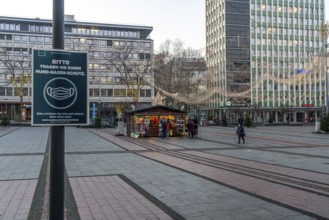 The Christmas market in Essen, Kennedyplatz, partly already set up, then stopped for the lockdown,