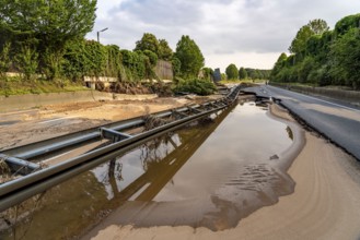 Flood on the Erft, here the federal road B265 destroyed by the water, Erftstadt, North