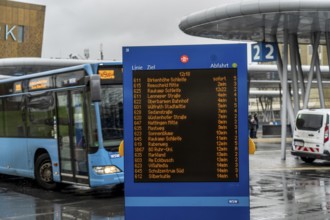 Digital timetable, display board, at the central bus station, WSW buses, at the main railway