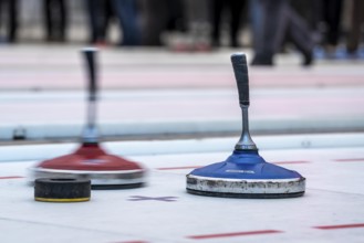 Curling rink at the Christmas market in Düsseldorf, North Rhine-Westphalia, Germany, Europe