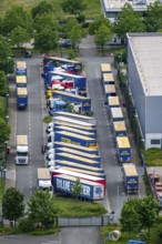 Truck, lorry, logistics company, logistics centre on the former Ewald colliery site in Herne, North