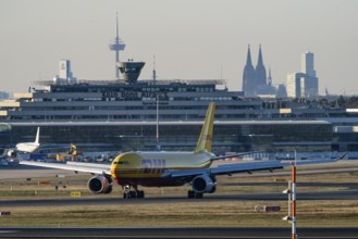 DHL Airbus A330-243F, cargo aircraft landing at Cologne-Bonn Airport, North Rhine-Westphalia,