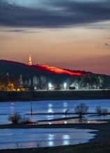 Rhine near Duisburg-Beeckerwerth, Rheinpreussen spoil tip in Mörs, spoil tip sign Das Geleucht,