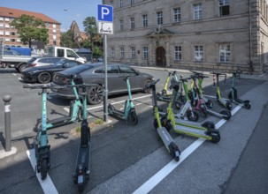 Designated car park for e-scooters, Nuremberg, Middle Franconia, Bavaria, Germany, Europe