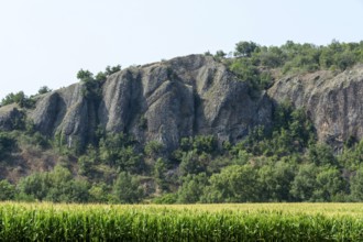 Blot volcanic cliff in Haute-Loire near Chilhac, nestled in scenic Auvergne-Rhône-Alpes, France,