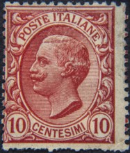 Victor Emmanuel III, 1869, 1947, King of Italy 1900, 1946. Portrait on Italian postage stamp 1906