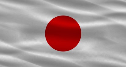 Japan flag with fabric texture waving. Close up of flag of Japan with cloth texture