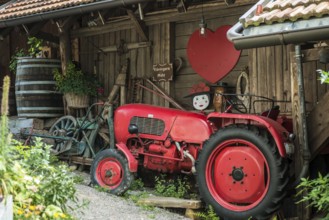 Historic mill and old tractor, Mühlenweg, Ottenhöfen, Ortenau, Black Forest, Baden-Württemberg,