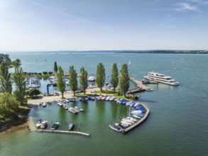 The yacht harbour, marina, harbour of Unteruhdlingen, Uhldingen-Mühlhofen with the passenger ship