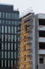 Christmas tree made of fairy lights on scaffolding, office building, Düsseldorf, North