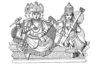 Brahma, one of the main gods in Hinduism, and Saraswati, Indian goddess of wisdom and scholarship,