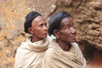 Pilgrims at the rock-hewn churches in Lalibela, Ethiopia, Africa