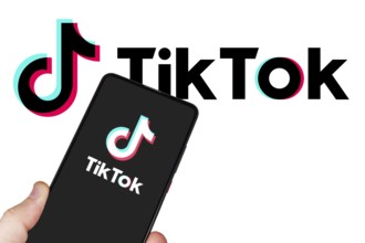 TikTok App Logo Tik Tok social media videos on smartphone and computer in Stuttgart, Germany,