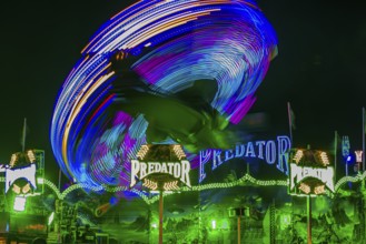 Predator overhead ride in motion, night shot, Oktoberfest, Festwiese, Theresienwiese, Munich, Upper