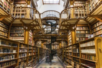 Beautiful library with old books, Benedictine Abbey Maria Laach, Eifel, Rhineland-Palatinate,