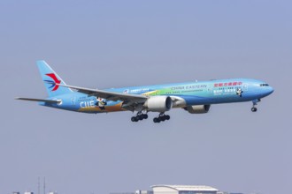 A Boeing 777-300ER aircraft of China Eastern with the registration B-2002 and the CIIE special