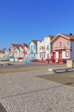 Traditional wooden striped houses, Costa Nova do Prado, Aveiro, Portugal, Europe