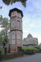 Water tower and Kurmittelhaus, spa hotel, spa garden, Bad Münster am Stein-Ebernburg, Bad