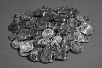 Euro coins, small change, a pile of money, black and white image, Hamburg, Hamburg, Federal