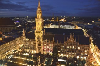 Europe, Germany, Bavaria, Munich, View from St Peter's, Marienplatz, Christmas, New Town Hall,