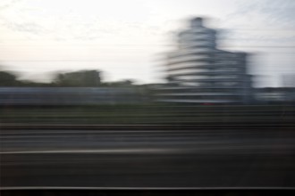 Long exposure from a moving train, Düsseldorf, North Rhine-Westphalia, Germany, Europe