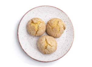 Almond cookies isolated on white background. Top view, close up