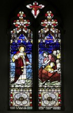 Jesus calmimg the storm stained glass window, Church of Saint Peter, Chillesford, Suffolk, England,