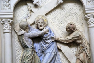 Jesus is given the cross to carry, stations of the cross, Ufford church, Suffolk, England, UK