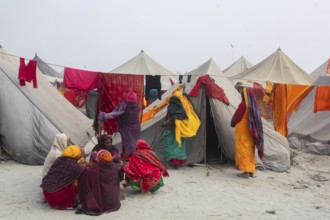 Devotees staying in tents, as they arrives to see, consecration ceremony of the Ram temple, in