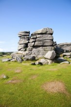 Granite upland landscape at Combestone Tor, near Hexworthy, Dartmoor national park, Devon, England,