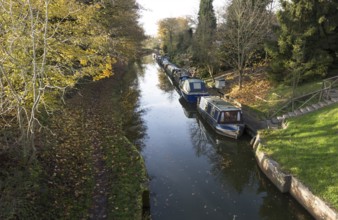 Narrowboats on the Kennet and Avon canal, Pewsey wharf, Wiltshire, England, UK