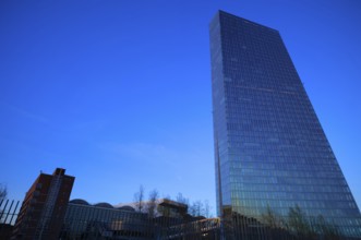 European Central Bank, ECB, Osthafen, Ostend, blue hour, Frankfurt am Main, Hesse, Germany, Europe