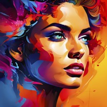 AI generated abstract portrait in vector art foundation watercolor textures with overlapping