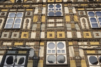 Façade of the Junkerhaus, half-timbered house by Karl Junker, Lemgo, North Rhine-Westphalia,